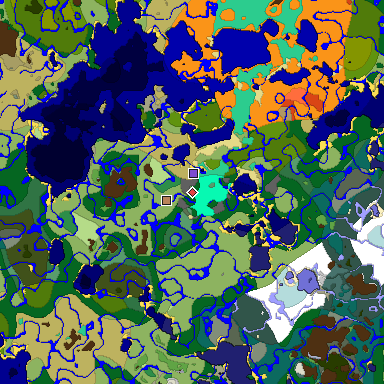 Predicted biome map of Java 1.19.2 seed 5052065260131893582 around estimated spawn