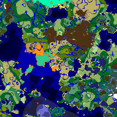 Predicted biome map of Java 1.19.2 seed 2157995953621694110 around estimated spawn