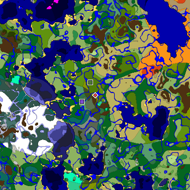 Predicted biome map of Java 1.19.2 seed -8328466924102181193 around estimated spawn