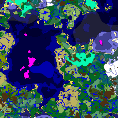 Predicted biome map of Java 1.19.2 seed 8498910860837427924 around estimated spawn