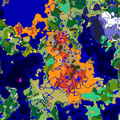 Predicted biome map of Java 1.19.2 seed -2457267700282895403 around estimated spawn
