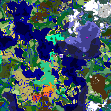 Predicted biome map of Java 1.19.2 seed 8430367361578642756 around estimated spawn
