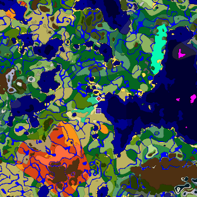 Predicted biome map of Java 1.19.2 seed 4015848288199338334 around estimated spawn