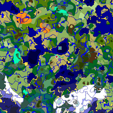 Predicted biome map of Java 1.19.2 seed 8466947110177419633 around estimated spawn
