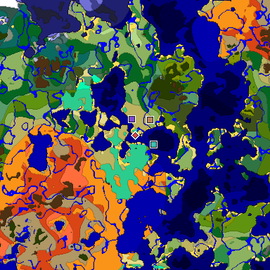 Predicted biome map of Java 1.19.2 seed -6372435854311189549 around estimated spawn