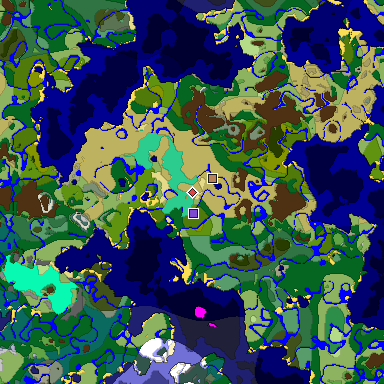 Predicted biome map of Java 1.19.2 seed -3823844917324809972 around estimated spawn