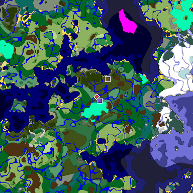 Predicted biome map of Java 1.19.2 seed -5763752321363161258 around estimated spawn