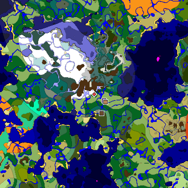 Predicted biome map of Java 1.19.2 seed 7257867110777148354 around estimated spawn