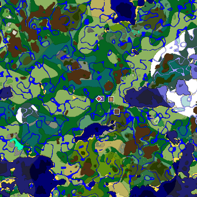 Predicted biome map of Java 1.19.2 seed -5671359516197599236 around estimated spawn
