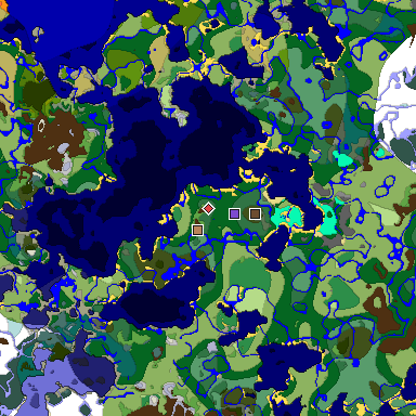 Predicted biome map of Java 1.19.2 seed 403126361526306726 around estimated spawn