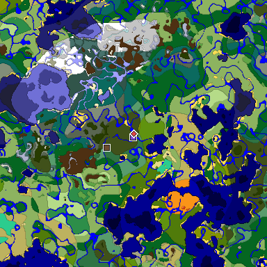 Predicted biome map of Java 1.19.2 seed -3582469475779668358 around estimated spawn