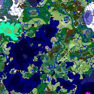 Predicted biome map of Java 1.19.2 seed -3384346573218411592 around estimated spawn