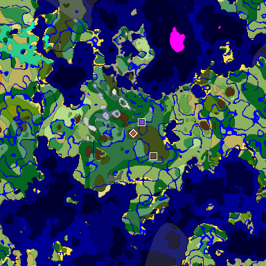 Predicted biome map of Java 1.19.2 seed 1734891816067022638 around estimated spawn