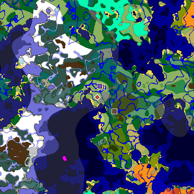 Predicted biome map of Java 1.19.2 seed -2629466834326204119 around estimated spawn