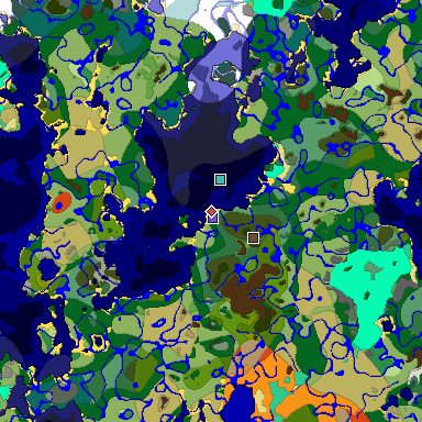 Predicted biome map of Java 1.19.2 seed -3419674947518392680 around estimated spawn