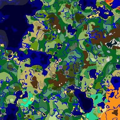 Predicted biome map of Java 1.19.2 seed 5096122729443128725 around estimated spawn