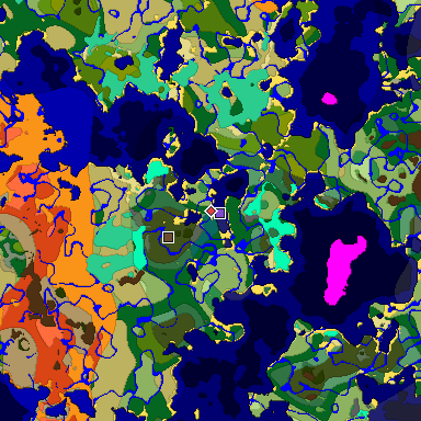 Predicted biome map of Java 1.19.2 seed -2739711099419722968 around estimated spawn