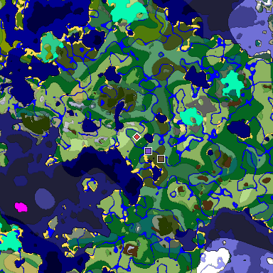 Predicted biome map of Java 1.19.2 seed -8862162414415617413 around estimated spawn