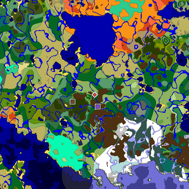 Predicted biome map of Java 1.19.2 seed 1994919345269841795 around estimated spawn