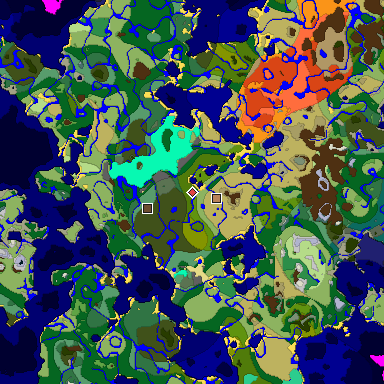 Predicted biome map of Java 1.19.2 seed -380988424362317576 around estimated spawn