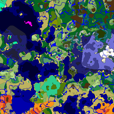 Predicted biome map of Java 1.19.2 seed 1057260165742037420 around estimated spawn