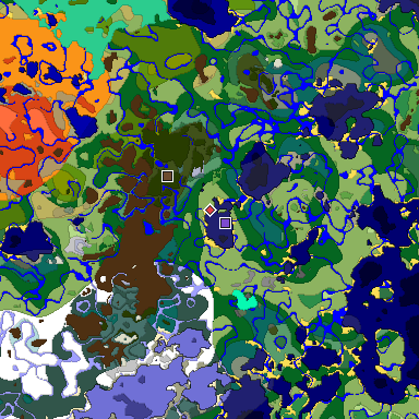 Predicted biome map of Java 1.19.2 seed 6030987229683145626 around estimated spawn