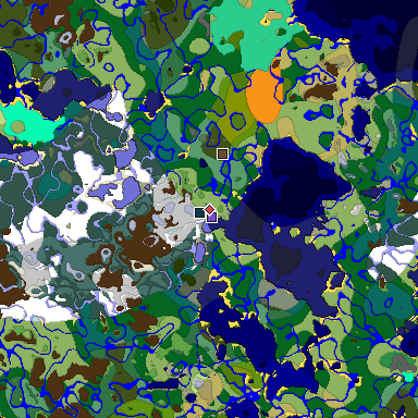 Predicted biome map of Java 1.19.2 seed 4736304630289839926 around estimated spawn