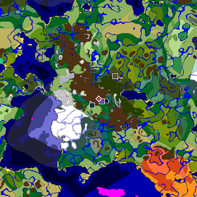 Predicted biome map of Java 1.19.2 seed -3178677246098694291 around estimated spawn