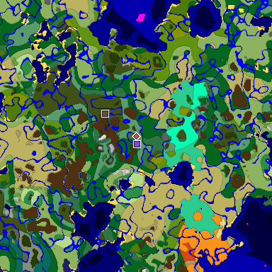 Predicted biome map of Java 1.19.2 seed -4972671454840815833 around estimated spawn