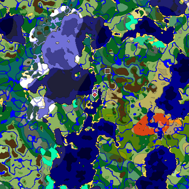 Predicted biome map of Java 1.19.2 seed -2595154412367783691 around estimated spawn