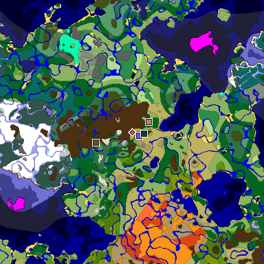 Predicted biome map of Java 1.19.2 seed 3184361009298988651 around estimated spawn