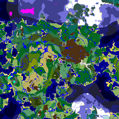 Map of Minecraft seed 3865929561129639219 around spawn
