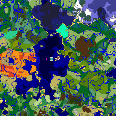 Predicted biome map of Java 1.19.2 seed 1619511364654451201 around estimated spawn