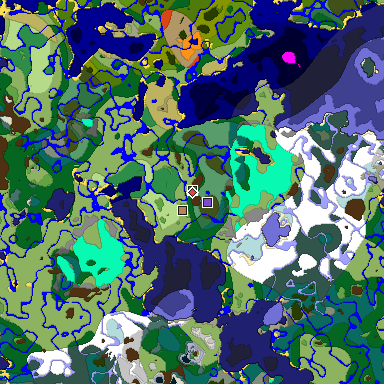 Predicted biome map of Java 1.19.2 seed 5079061124806330816 around estimated spawn