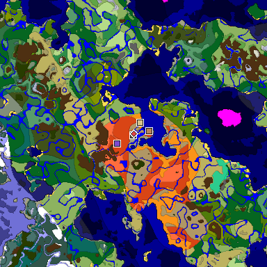 Predicted biome map of Java 1.19.2 seed 8958340461480521927 around estimated spawn