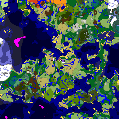 Predicted biome map of Java 1.19.2 seed -8412645758485856895 around estimated spawn