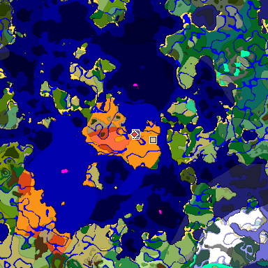 Predicted biome map of Java 1.19.2 seed 3525747394491477953 around estimated spawn