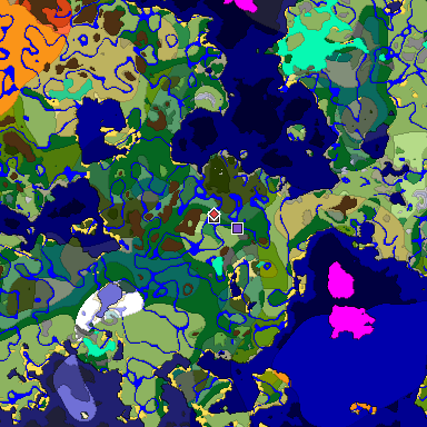 Predicted biome map of Java 1.19.2 seed -7134552795864018261 around estimated spawn