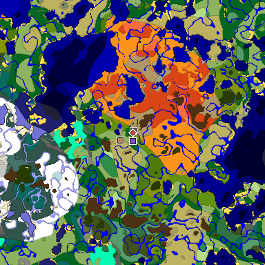 Predicted biome map of Java 1.19.2 seed -3860327227603156889 around estimated spawn