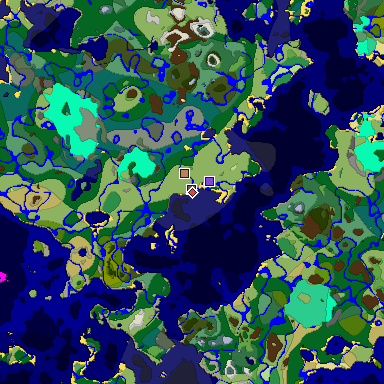 Predicted biome map of Java 1.19.2 seed -1275315867253086435 around estimated spawn