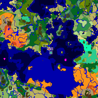 Predicted biome map of Java 1.19.2 seed -2922514054250871479 around estimated spawn