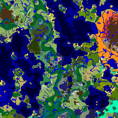 Predicted biome map of Java 1.19.2 seed 6411566111614257216 around estimated spawn