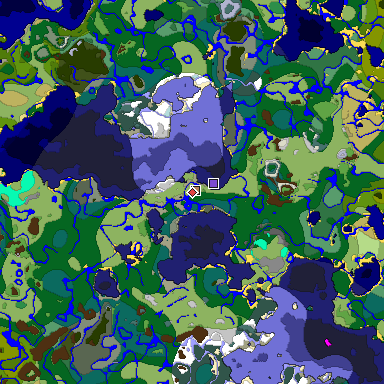 Predicted biome map of Java 1.19.2 seed -5373115350082018789 around estimated spawn