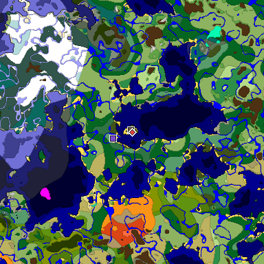 Predicted biome map of Java 1.19.2 seed 6665096378672286114 around estimated spawn