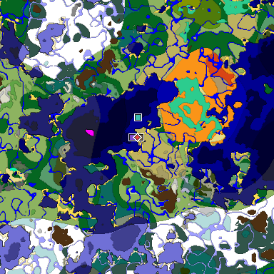 Predicted biome map of Java 1.19.2 seed -6021819982060344943 around estimated spawn