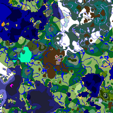 Predicted biome map of Java 1.19.2 seed -3786658085831686679 around estimated spawn