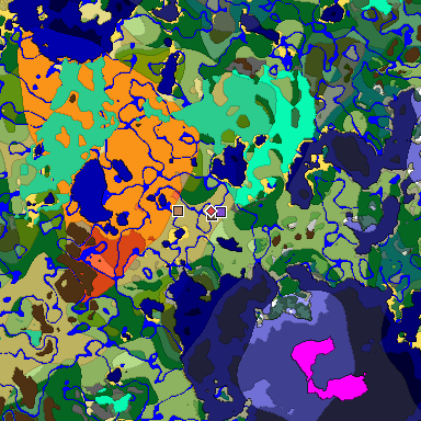Predicted biome map of Java 1.19.2 seed -7730706897308577604 around estimated spawn