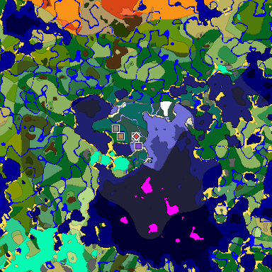 Predicted biome map of Java 1.19.2 seed 1717222975721082793 around estimated spawn