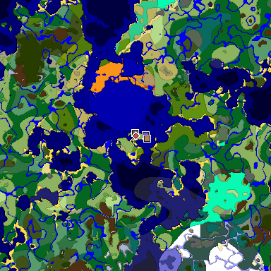 Predicted biome map of Java 1.19.2 seed 3932291933909466343 around estimated spawn