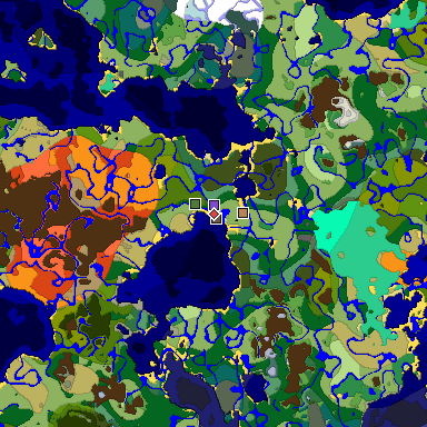 Predicted biome map of Java 1.19.2 seed 5609814758072516564 around estimated spawn